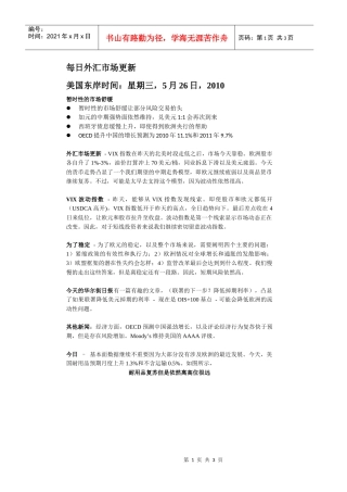 每日外汇市场更新美国东岸时间：星期三，5月26日，XXXX