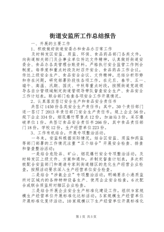 街道安监所工作总结报告