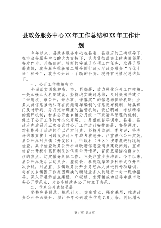 县政务服务中心工作总结和工作计划