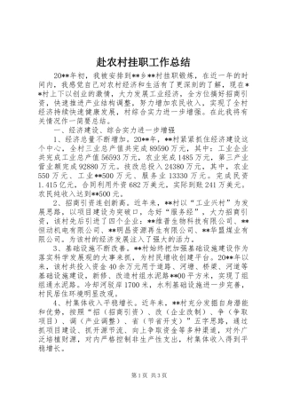 赴农村挂职工作总结