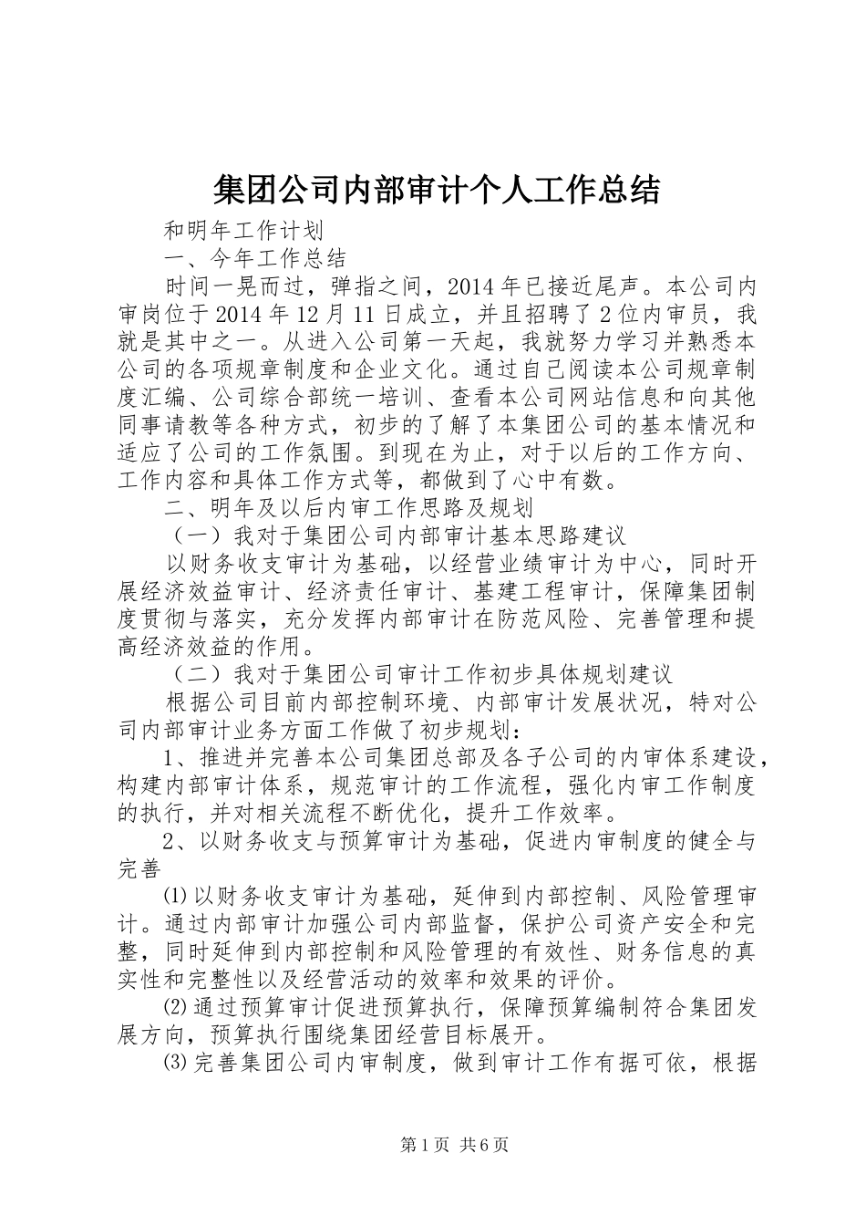 集团公司内部审计个人工作总结_第1页