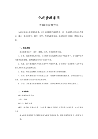 亿利资源集团某年度薪酬方案