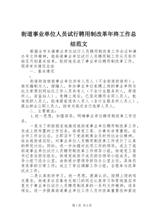 街道事业单位人员试行聘用制改革年终工作总结范文