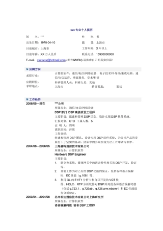 人力资源-DSP高级研发工程师简历模板