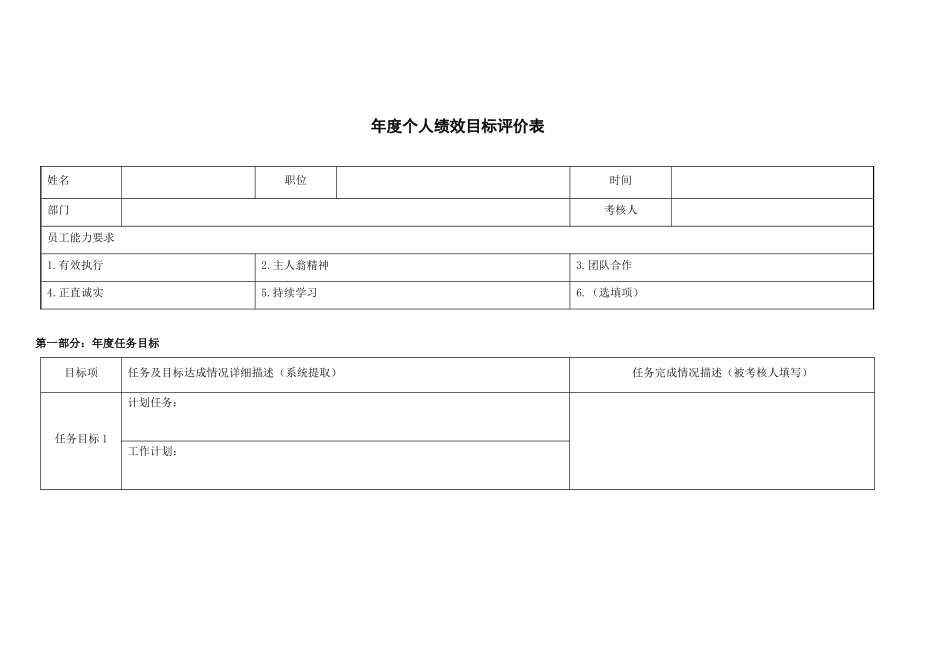 年度个人绩效目标评价套表格式_全套_第1页
