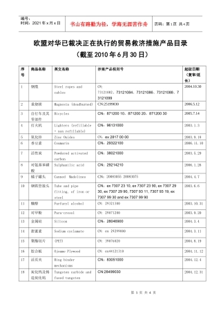 欧盟对华已裁决正在执行的贸易救济措施产品目录