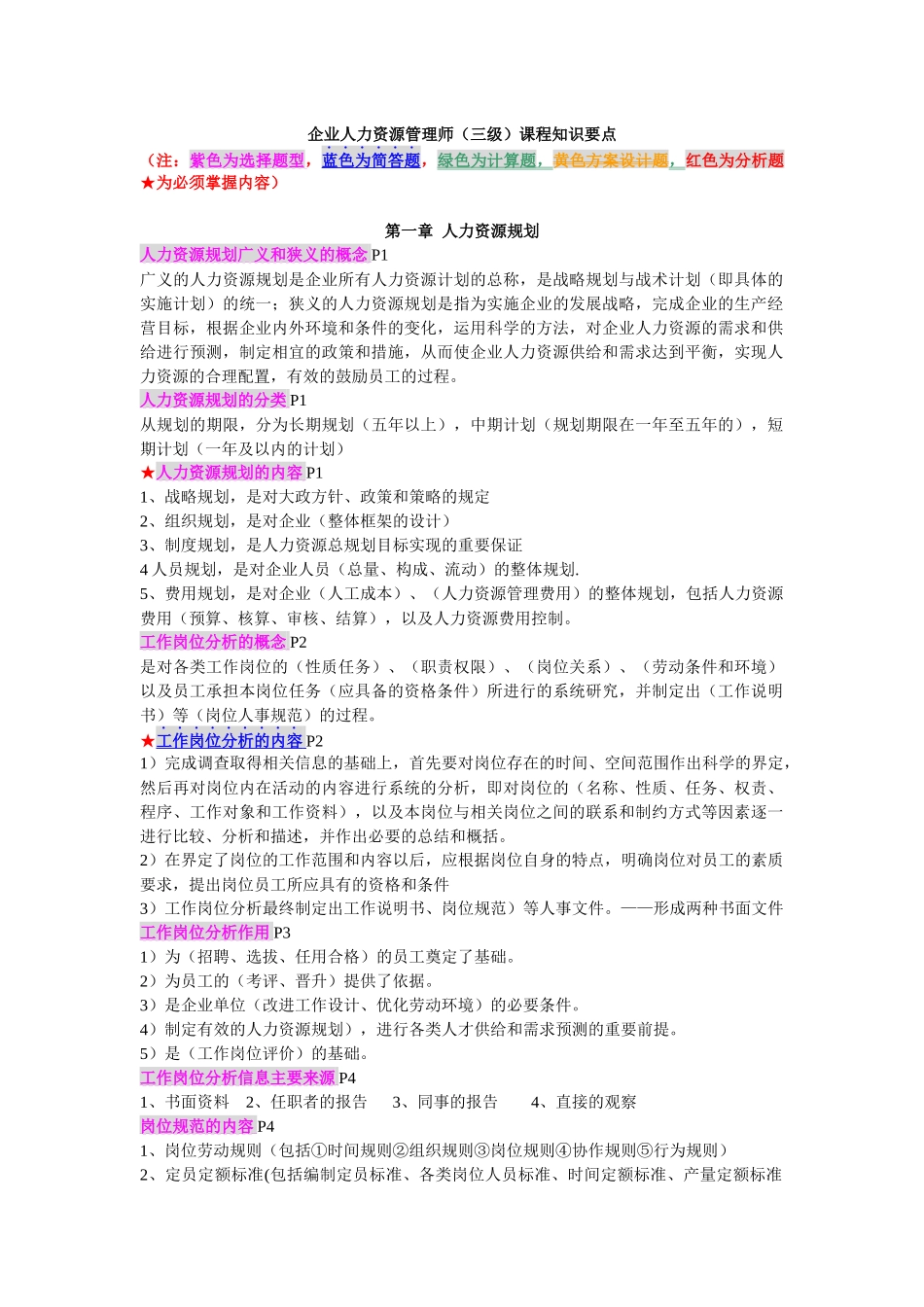 人力资源管理师三级知识要点-强力推荐_第1页