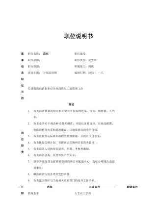 商店各岗位说明书