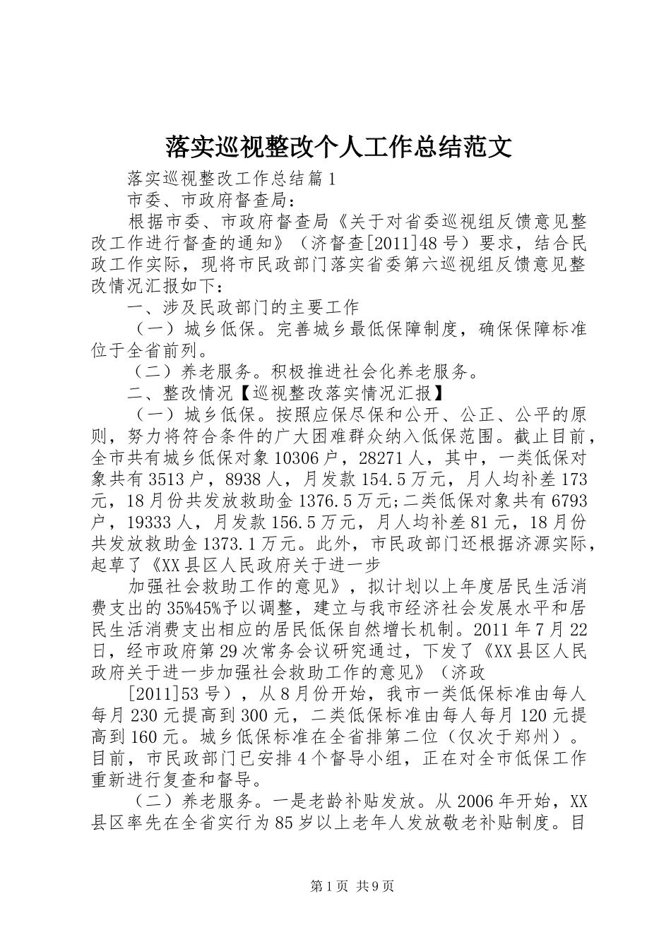 落实巡视整改个人工作总结范文_第1页