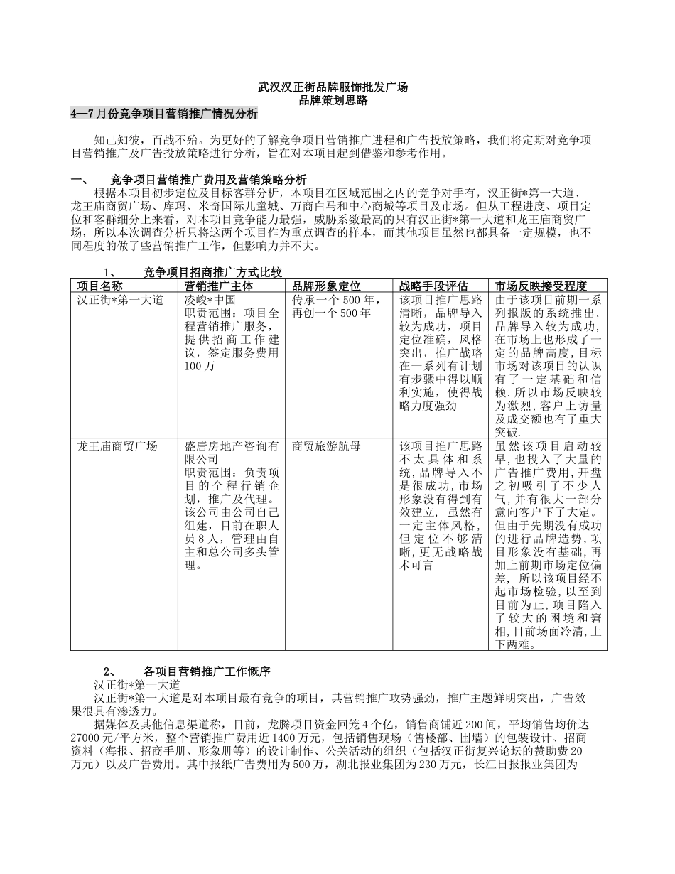 武汉汉正街品牌服饰批发广场推广方案_第1页