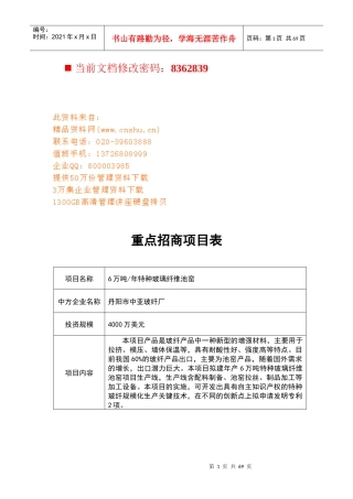 江苏省重点招商项目分析表