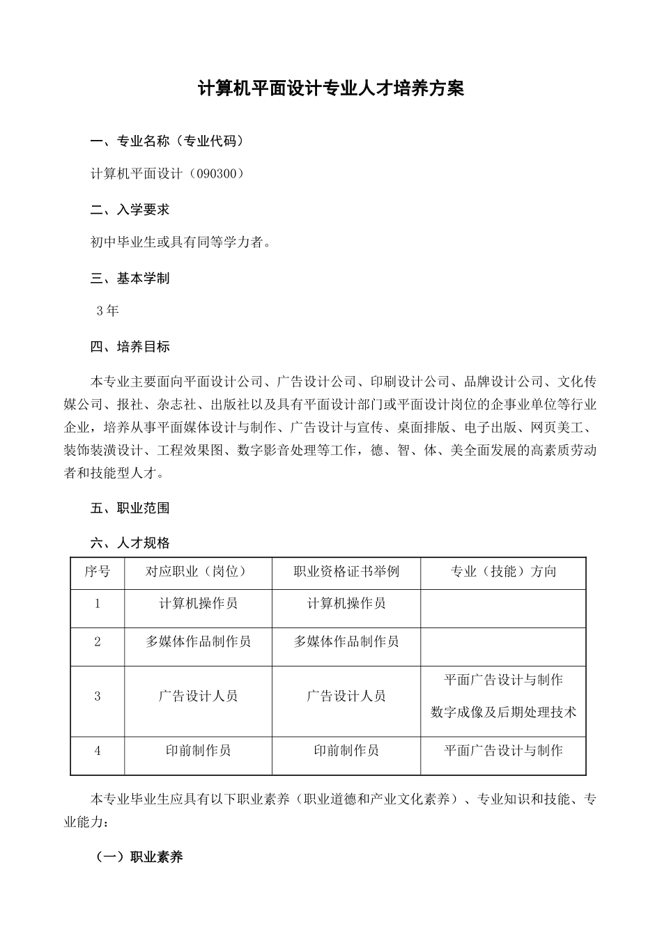 人力资源-XXXX平面设计专业人才培养方案_第2页