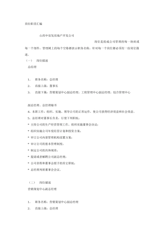 山西某房地产公司岗位职责汇总