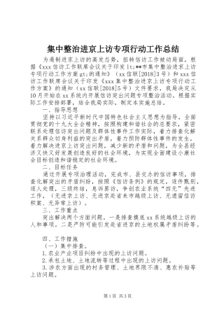集中整治进京上访专项行动工作总结