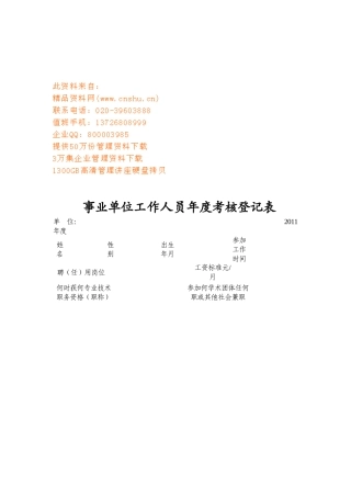 事业单位工作人员年度考核登记表汇编