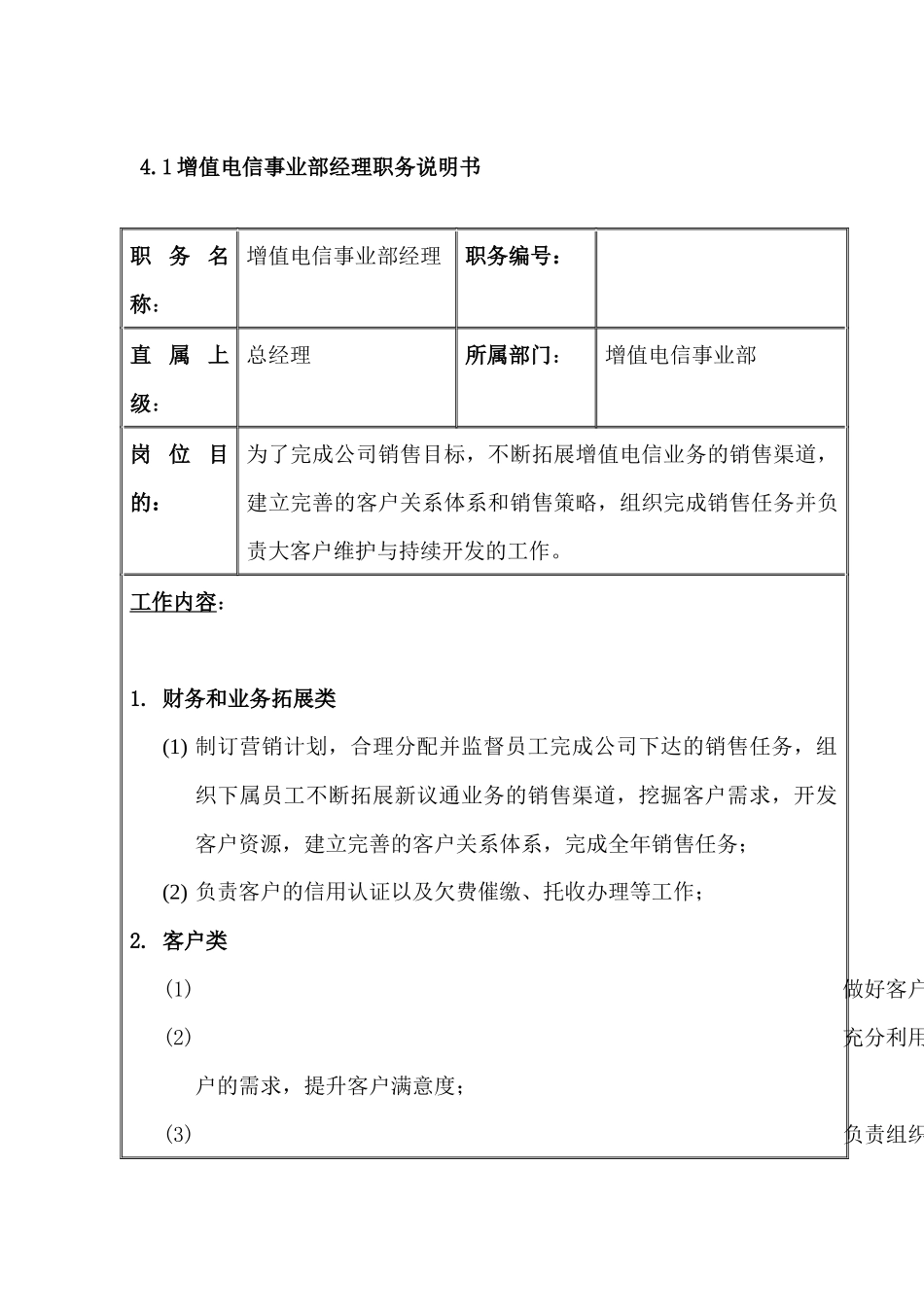 增值电信事业部岗位说明书01_第1页