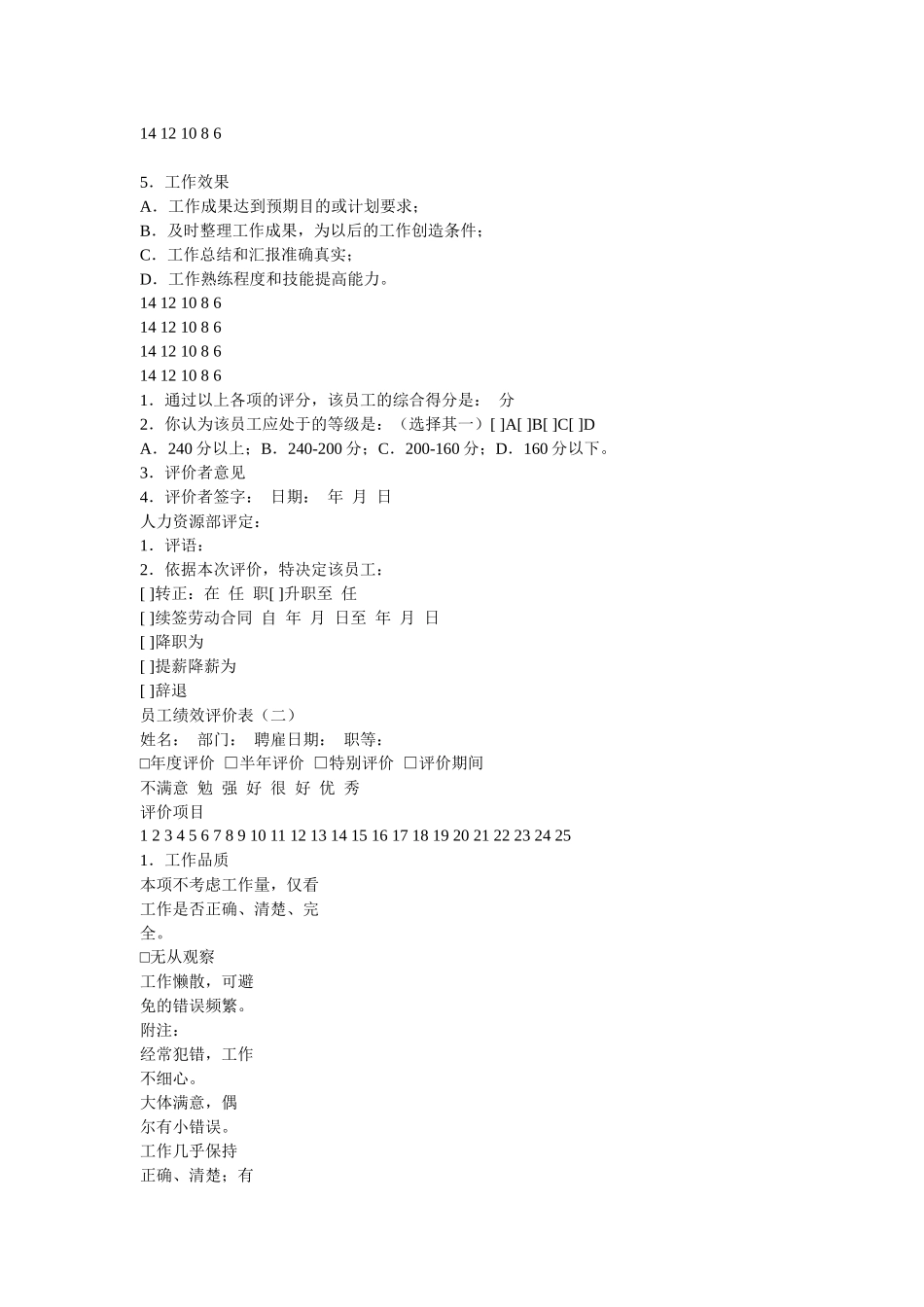 人力资源-thy员工绩效评价表格范本_第2页