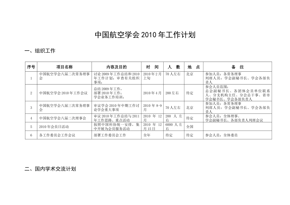 中国航空学会XXXX年工作计划_第1页