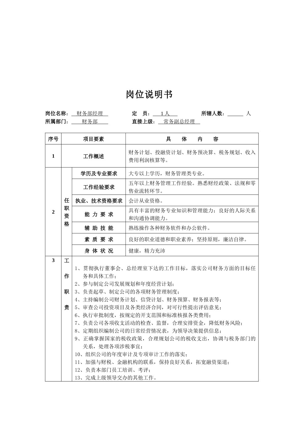 人力资源-Gsyvuw财务部岗位说明书范本_第2页