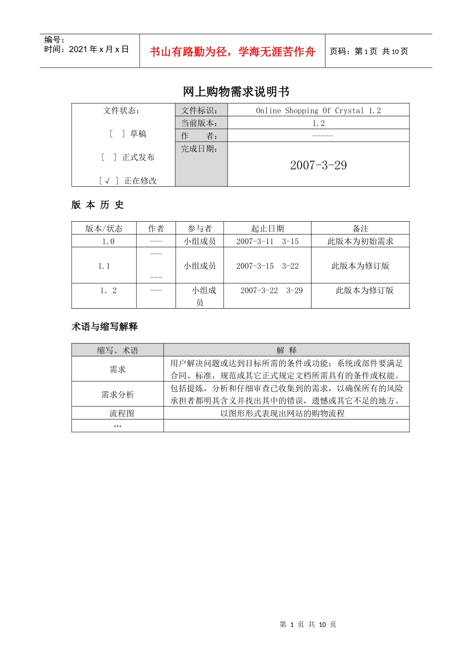 水晶阁网上购物商城项目需求说明书_第1页