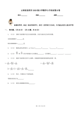 云南省昆明市2020版小学数学小升初试卷B卷