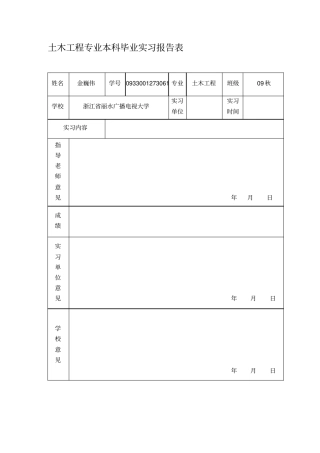 土木工程专业本科毕业实习报告表