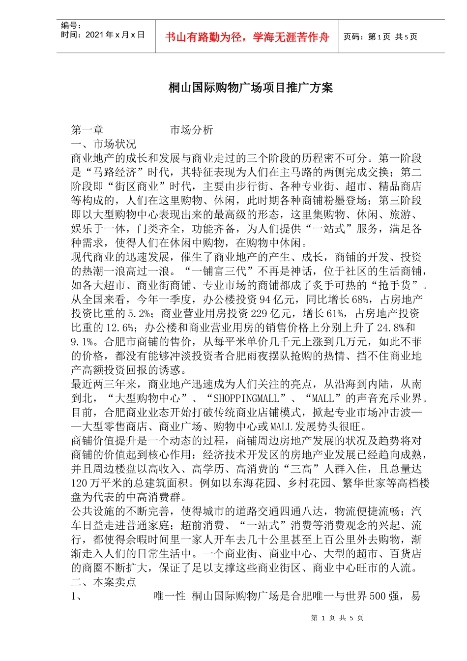 桐山国际购物广场项目推广方案(1)_第1页