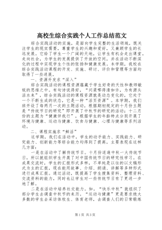 高校生综合实践个人工作总结范文