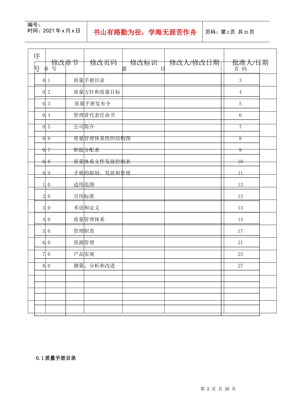 武汉井上华光有限公司质量手册(A版修正改)_第2页