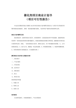 催化剂项目商业计划书