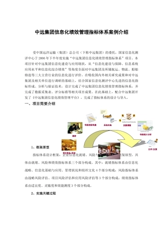 中远集团信息化绩效管理指标体系案例介绍