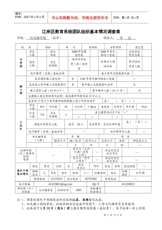 江岸区教育系统团队组织基本情况调查表