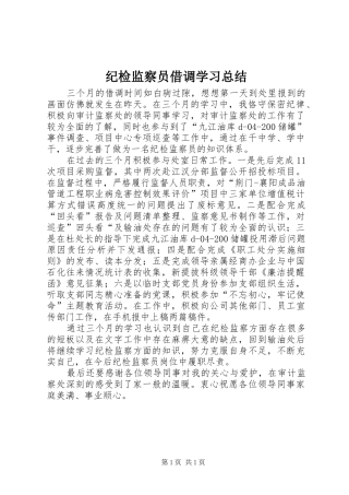 纪检监察员借调学习总结