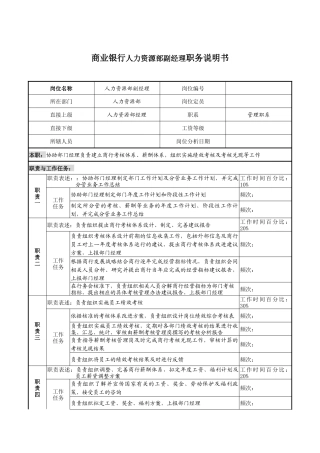 商业银行人力资源部副经理职务说明书