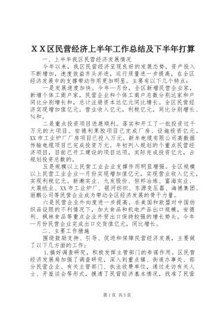 ＸＸ区民营经济上半年工作总结及下半年打算