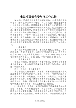 电站项目部党委年度工作总结