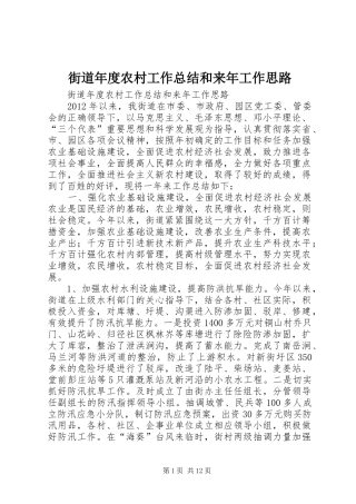 街道年度农村工作总结和来年工作思路