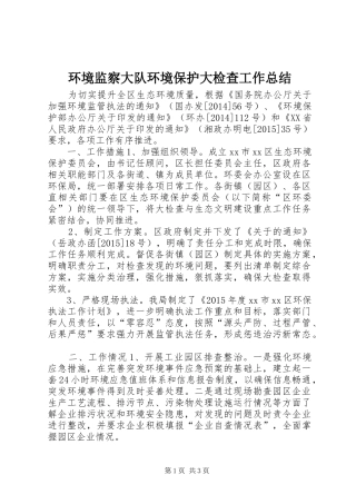 环境监察大队环境保护大检查工作总结