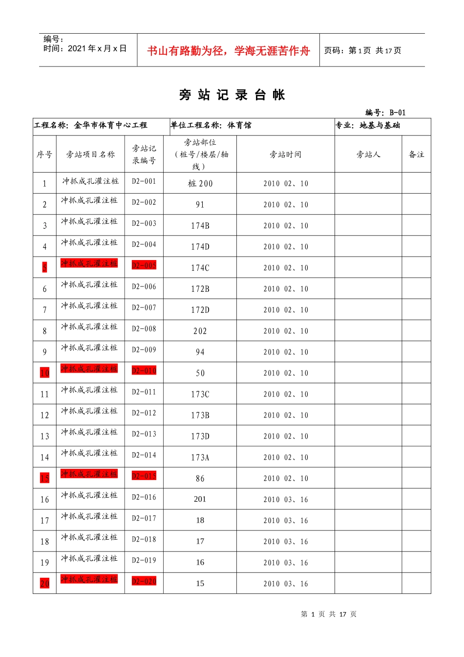 桩基工程旁站记录台帐_第2页