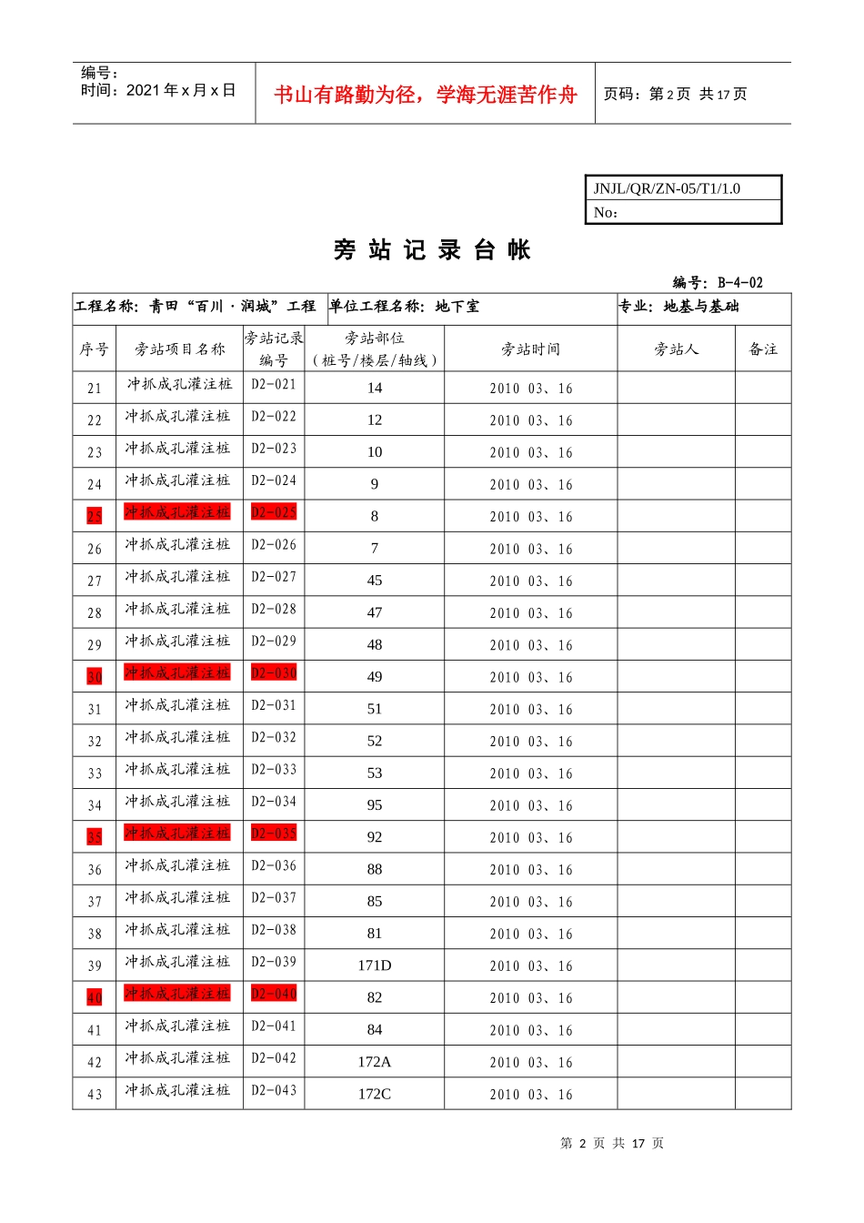桩基工程旁站记录台帐_第3页