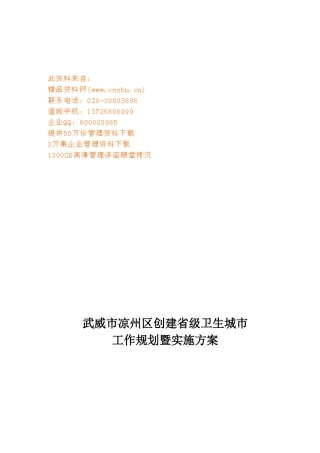 卫生城市工作规划与实施方案