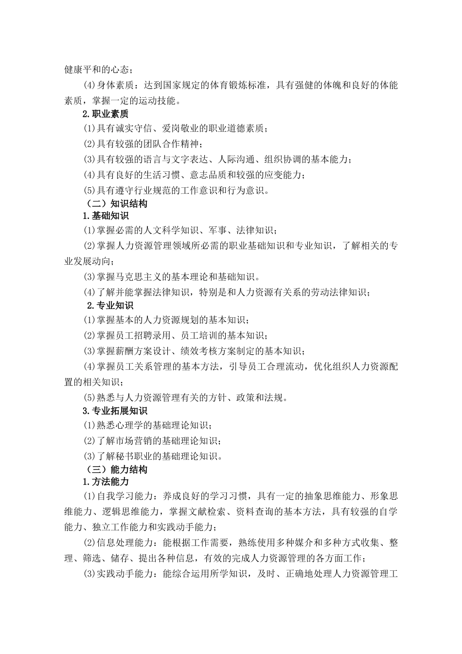 人力资源管理专业三年制人才培养方案_第2页