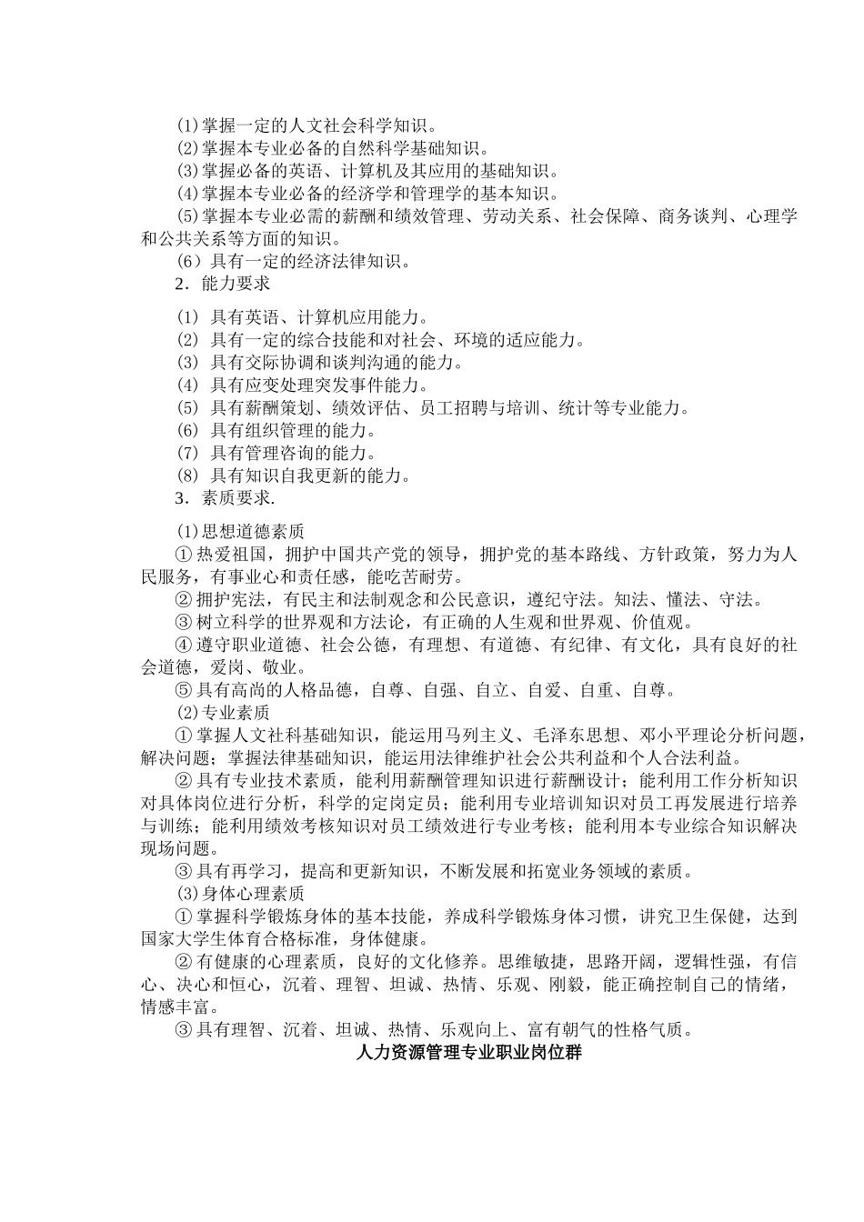 人力资源管理专业人才培养方案_第2页