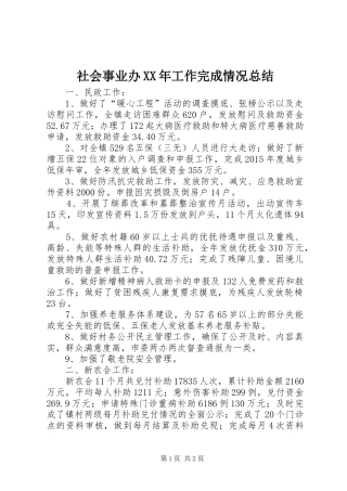 社会事业办XX年工作完成情况总结