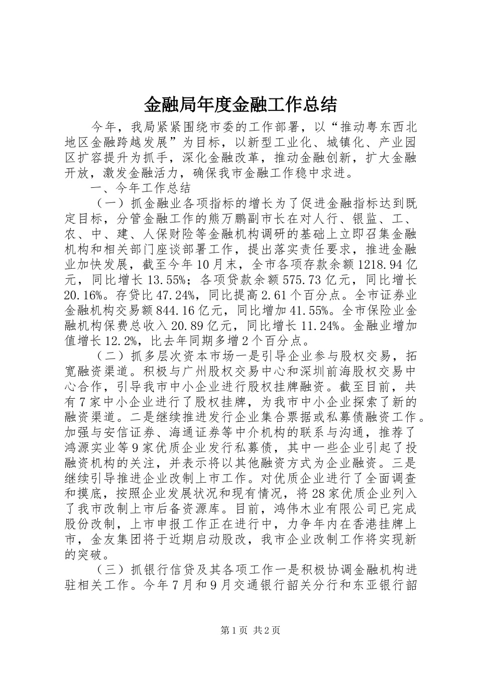 金融局年度金融工作总结_第1页