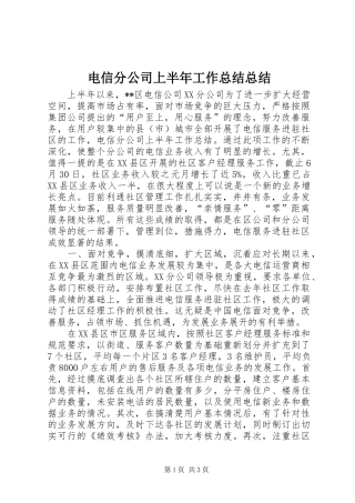 电信分公司上半年工作总结总结
