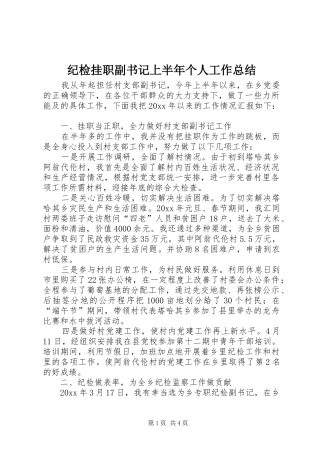 纪检挂职副书记上半年个人工作总结