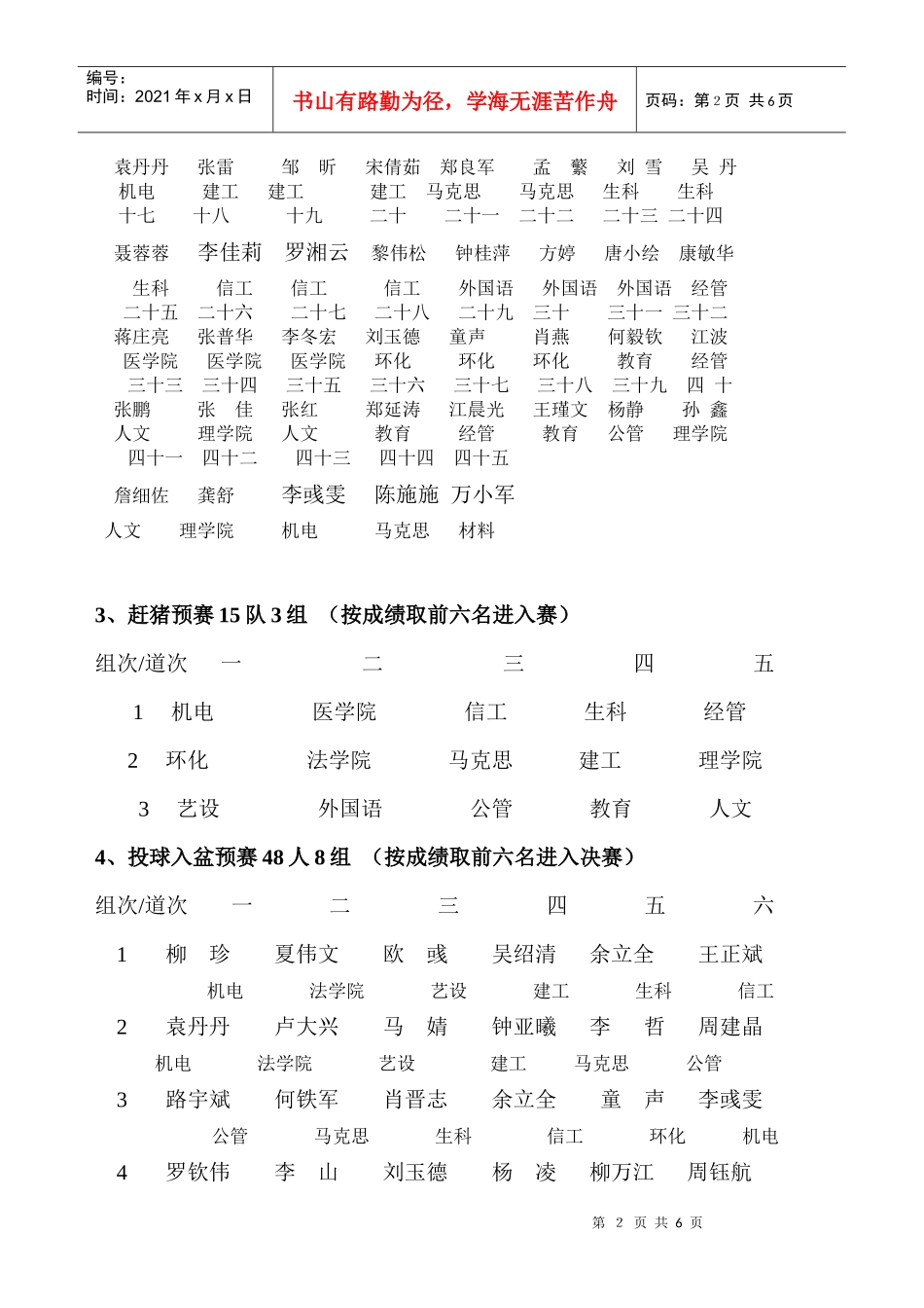 比赛项目分组分道表doc-江西科技师范学院_第2页