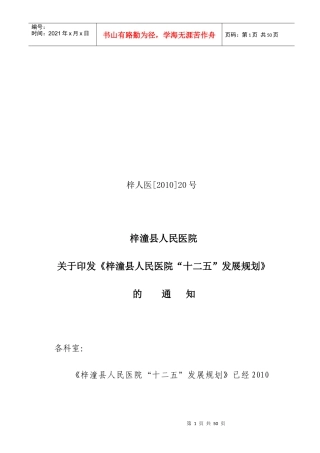 梓潼县人民医院五年发展规划