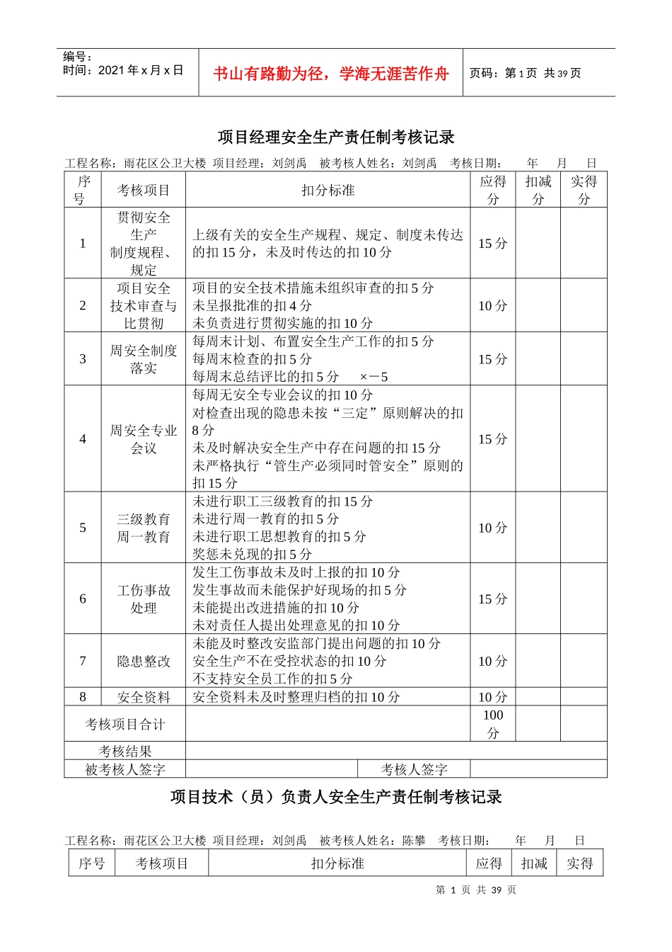 每月目标考核及责任制考核_第1页